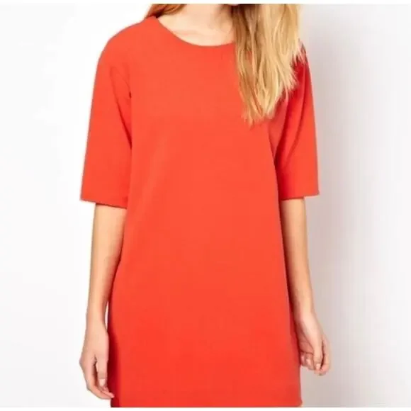 Blaque Label Shift Dress Bright Orange Medium Roll Tab Sleeves - Picture 2 of 13